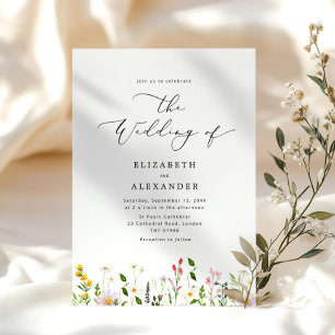 Convite Casamento de flores silvestres minimalista elegant