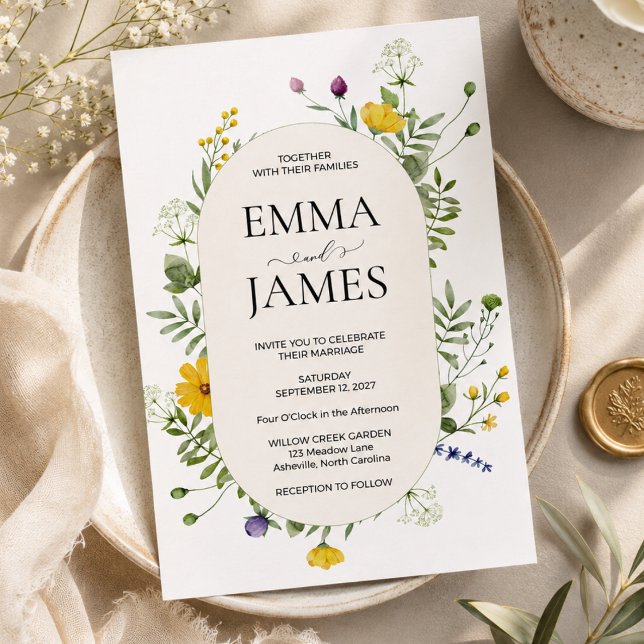 Convite Casamento de Flores Silvestres Modernas Elegantes  (Criador carregado)
