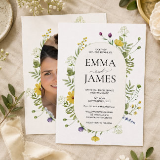 Convite Casamento de Flores Silvestres Modernas Elegantes