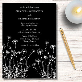 Convite Casamento de Flores Silvestres Modernas em Preto e
