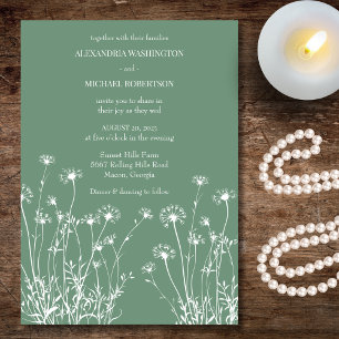 Convite Casamento de Flores Silvestres Modernas em Verde e