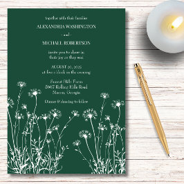 Convite Casamento de Flores Silvestres Modernas Verde Esme