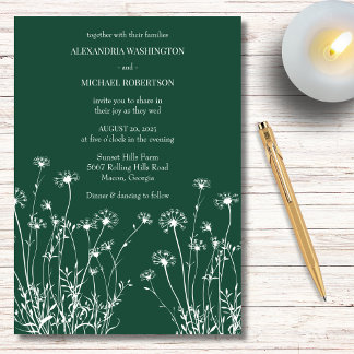 Convite Casamento de Flores Silvestres Modernas Verde Esme