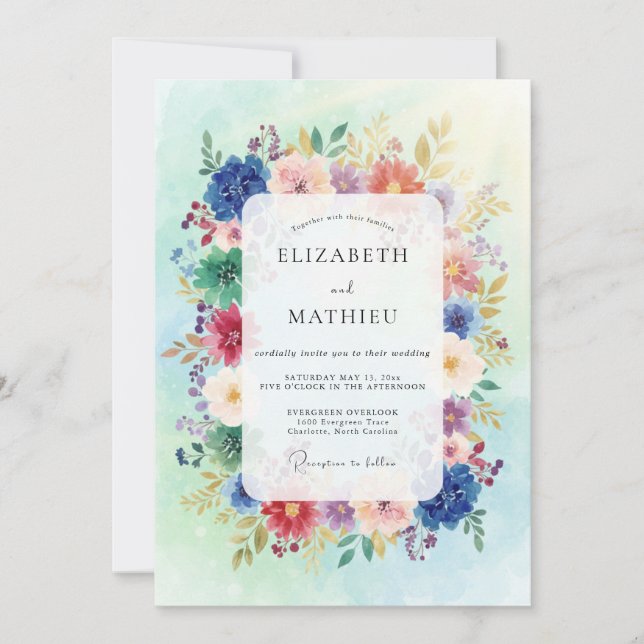 Convite Casamento de Flores Silvestres Multicoloridas (Frente)