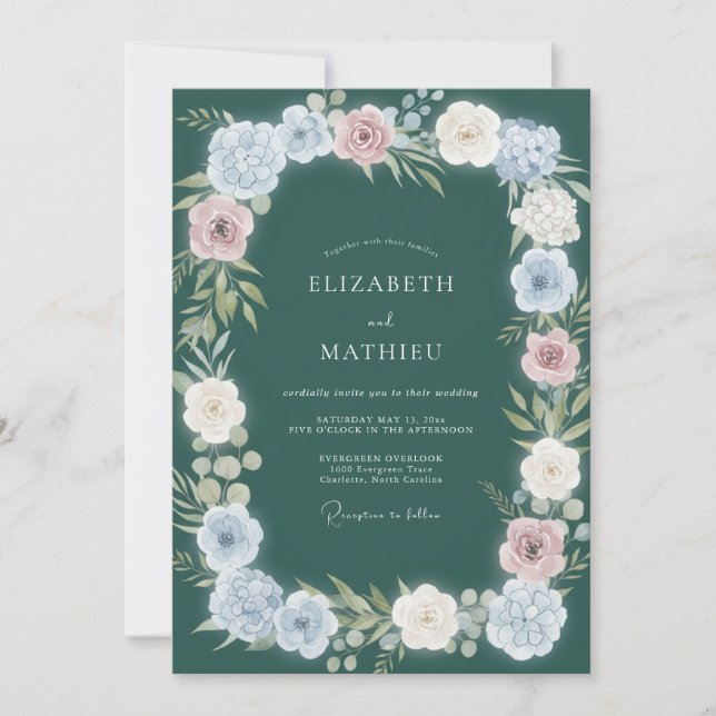 Convite Casamento de Flores Silvestres na Floresta Profund (Frente)