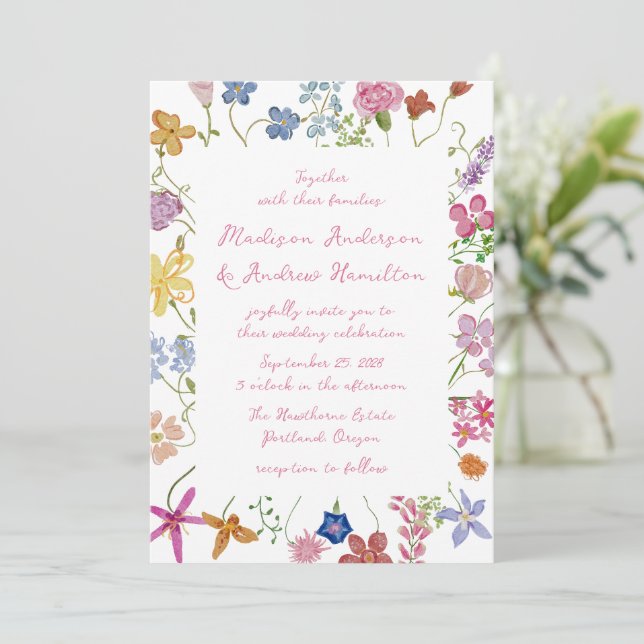 Convite Casamento de Flores Silvestres no Jardim Caprichos (Em pé/Frente)