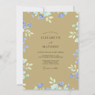 Convite Casamento de Flores Silvestres Ochre Periwinkle