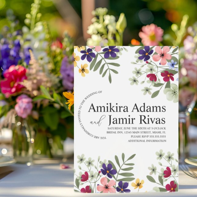 Convite Casamento de Flores Silvestres Ousadas e Vibrantes (Criador carregado)