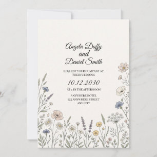 Convite Casamento de Flores Silvestres Pastel