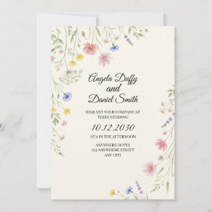 Convite Casamento de Flores Silvestres Pastel