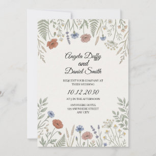 Convite Casamento de Flores Silvestres Pastel