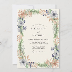 Convite Casamento de Flores Silvestres Periwinkle Champagn