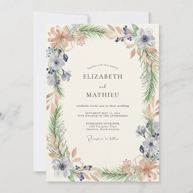 Convite Casamento de Flores Silvestres Periwinkle Champagn (Frente)
