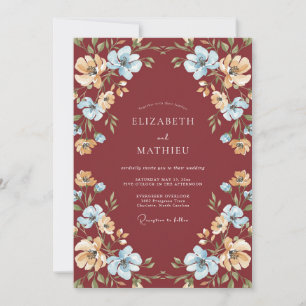 Convite Casamento de Flores Silvestres Pêssego Terracota