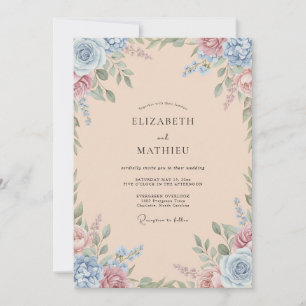 Convite Casamento de Flores Silvestres Pintadas com Pêsseg