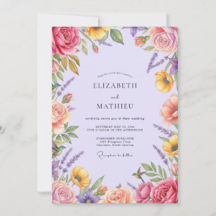 Convite Casamento de Flores Silvestres Pintadas de Malva