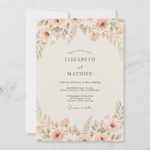 Convite Casamento de Flores Silvestres Pintadas de Rosa