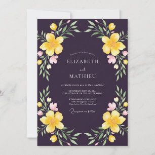 Convite Casamento de Flores Silvestres Plum Gold