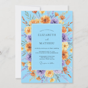 Convite Casamento de Flores Silvestres Radiantes Azure