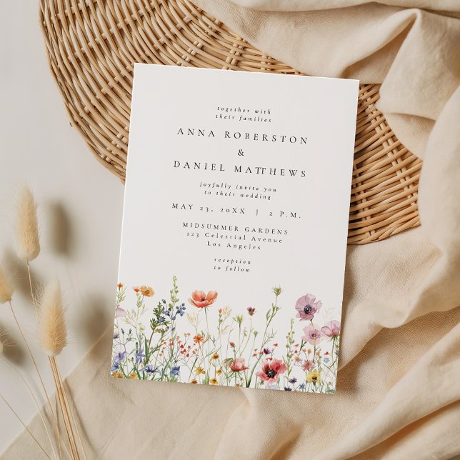 Convite Casamento de Flores Silvestres Rosa Empoeirada (Criador carregado)