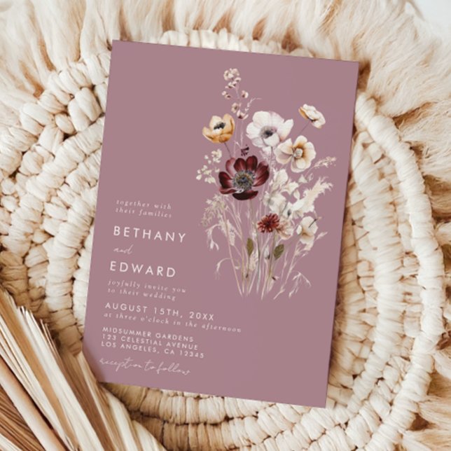 Convite Casamento de Flores Silvestres Rosa Empoeirada (Criador carregado)