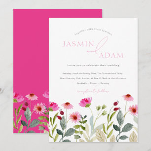 Convite Casamento de Flores Silvestres Rosa Moderno