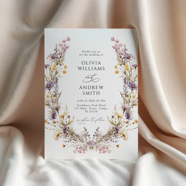 Convite Casamento de Flores Silvestres Roxas (Criador carregado)