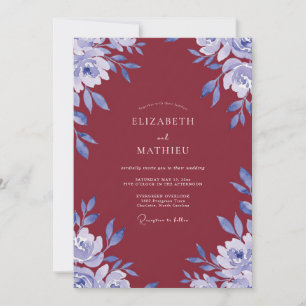 Convite Casamento de Flores Silvestres Roxo Escuro