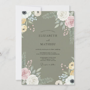 Convite Casamento de Flores Silvestres Roxo Oliva