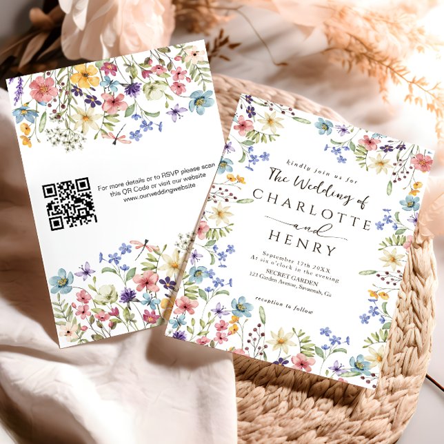 Convite Casamento de Flores Silvestres Rústicas Simples Mo (Criador carregado)