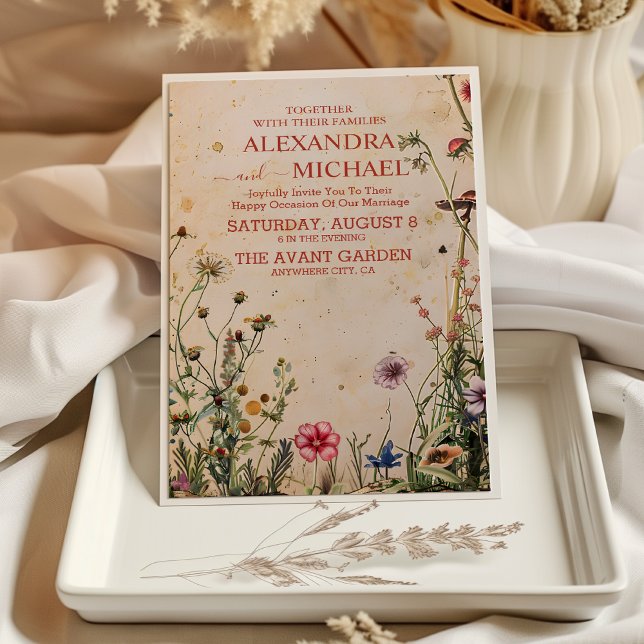 Convite Casamento de Flores Silvestres Rústico no Campo (Criador carregado)