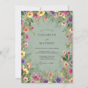 Convite Casamento de Flores Silvestres Seafoam