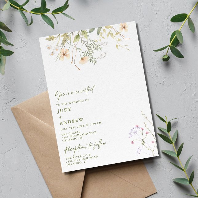 Convite Casamento de Flores Silvestres Simples (Simple Wildflower Wedding Invitation)