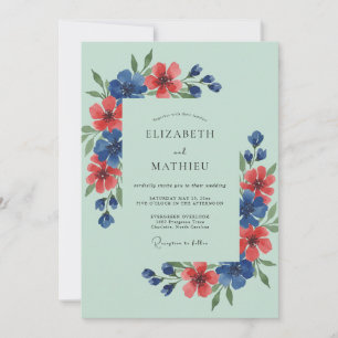 Convite Casamento de Flores Silvestres Verde Menta Arejado