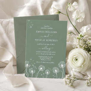 Convite Casamento de Flores Silvestres Verde Oliva Salvia