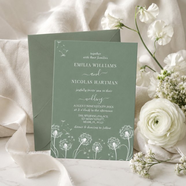 Convite Casamento de Flores Silvestres Verde Oliva Salvia  (Criador carregado)