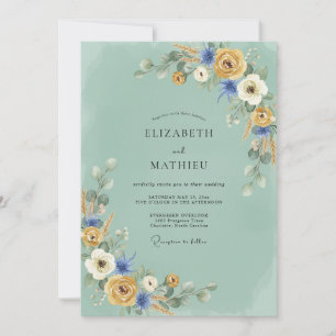 Convite Casamento de Flores Silvestres Verde Sage Vibrante