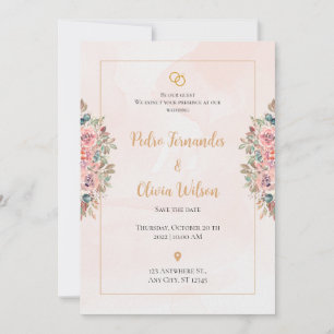 Convite Casamento de flores simples e cor-de-rosa