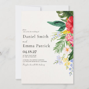 Convite Casamento de Flores Tropicais Aquarela no Havaí