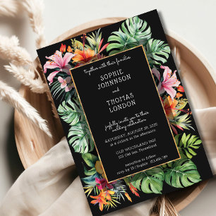Convite Casamento de flores tropicais e folhas de cor d'ág