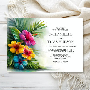 Convite Casamento de Flores Tropicais e Verdura