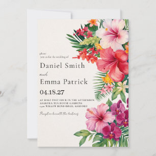 Convite Casamento de Flores Tropicais e Verduras em Aquare