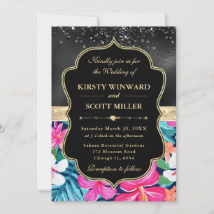 Convite Casamento de Flores Tropicais Preppy Ouro Preto