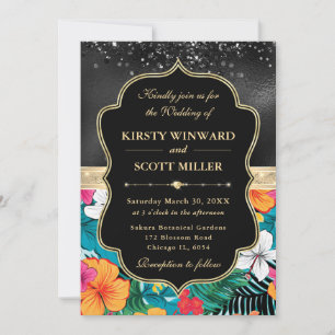 Convite Casamento de Flores Tropicais Preppy Ouro Preto