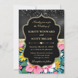 Convite Casamento de Flores Tropicais Preppy Ouro Preto