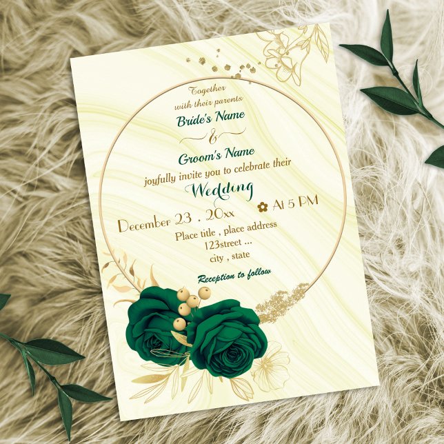 Convite casamento de flores verdes esmeraldas (Criador carregado)