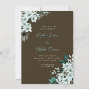 Convite Casamento de Flores Verdes Rústicas Boho Madeira M