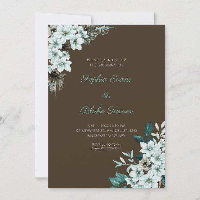 Convite Casamento de Flores Verdes Rústicas Boho Madeira M (Frente)