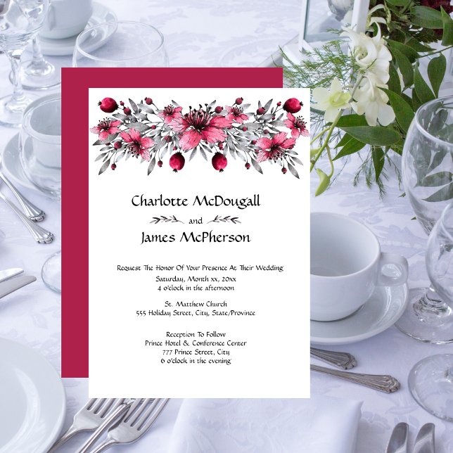 Convite Casamento de Flores Vermelhas de Aquarela (Criador carregado)