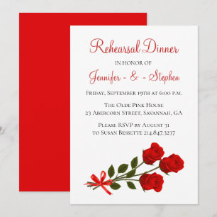 Convite Casamento de Flores Vermelhas Jantadas Rosa